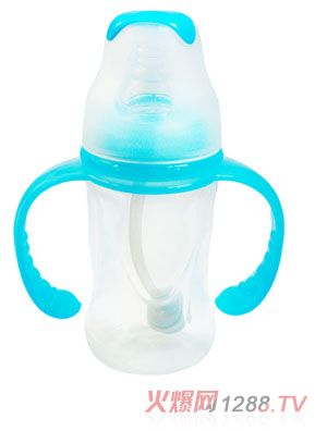 親恩4安標口徑花型雙柄自動PP奶瓶（蘭色）