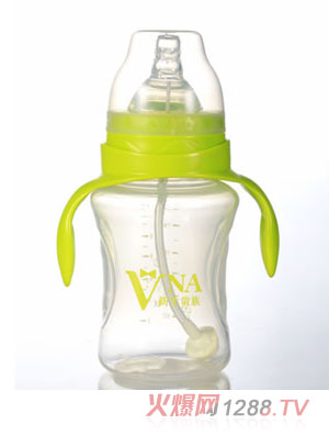 VNA綠盾240ml寬口腰紋雙耳自動(dòng)PP奶瓶