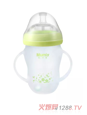 媽咪雅有柄自動廣口硅膠玻璃奶瓶