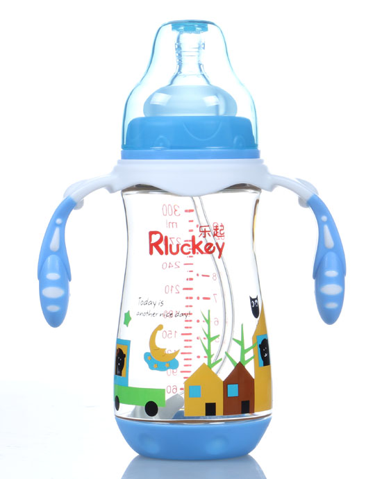 樂起300ml弧形有耳PPSU奶瓶藍