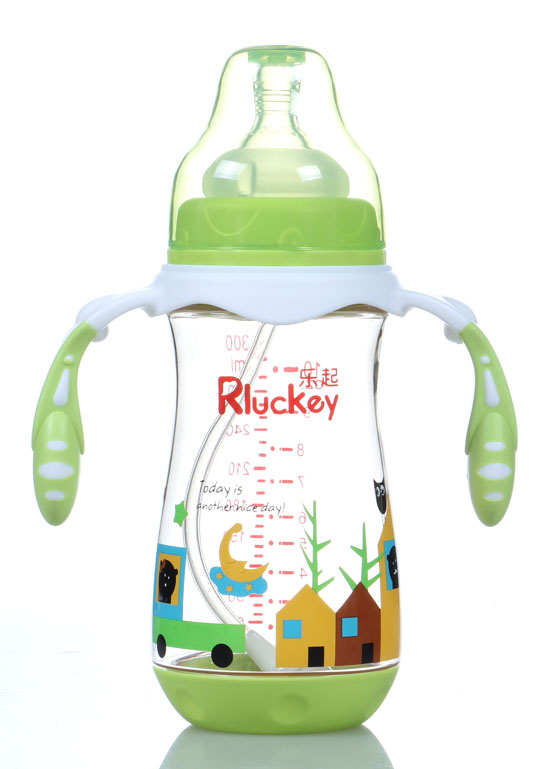 樂起300ml弧形有耳PPSU奶瓶綠色