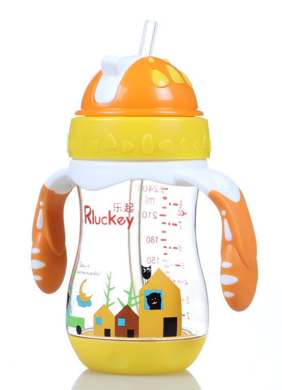 樂(lè)起PPSU歪嘴帶吸管水壺240ml橙色